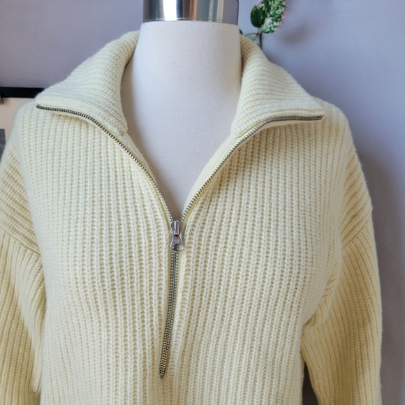 Everlane Light Cream Ribbed Half-Zip Sweater - Picture 3 of 12